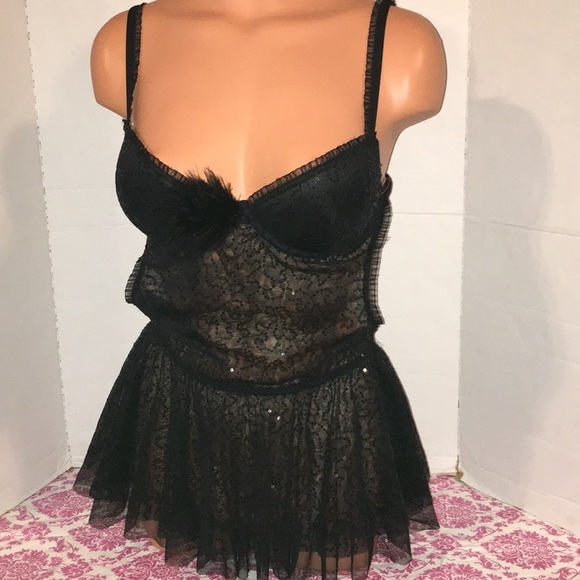 Cinema Marabou Negligee Nightie teddy Bustier Gown - Picture 8 of 10